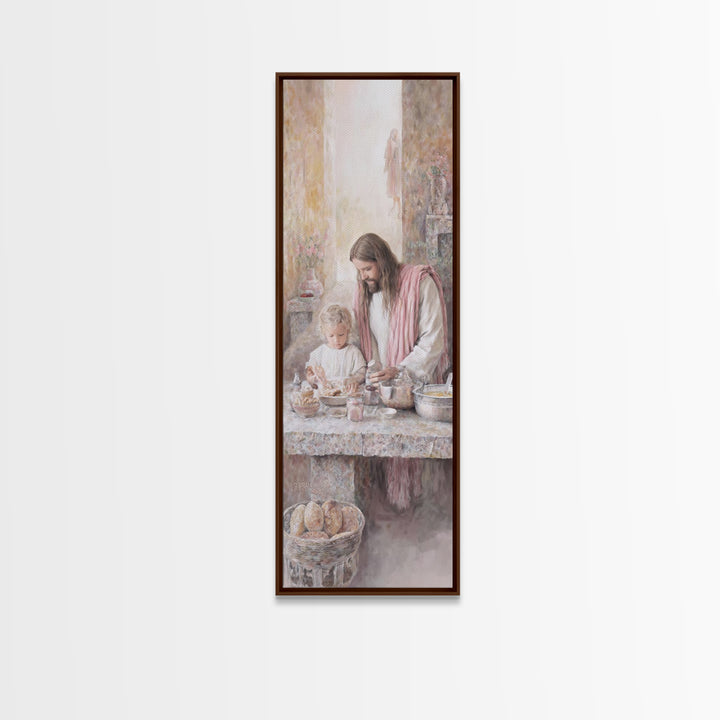 Heaven’s Gentle Kitchen – Framed Canvas Print – Jesus Painting – Christian Wall Art – Skinny Art – Christian Art Canvas – Narrow Art – Mode