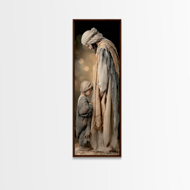 Tender Refuge Light – Framed Canvas Print – Christian Art Canvas – Jesus Painting – Christian Wall Art – Tall Skinny Art Print – Christian