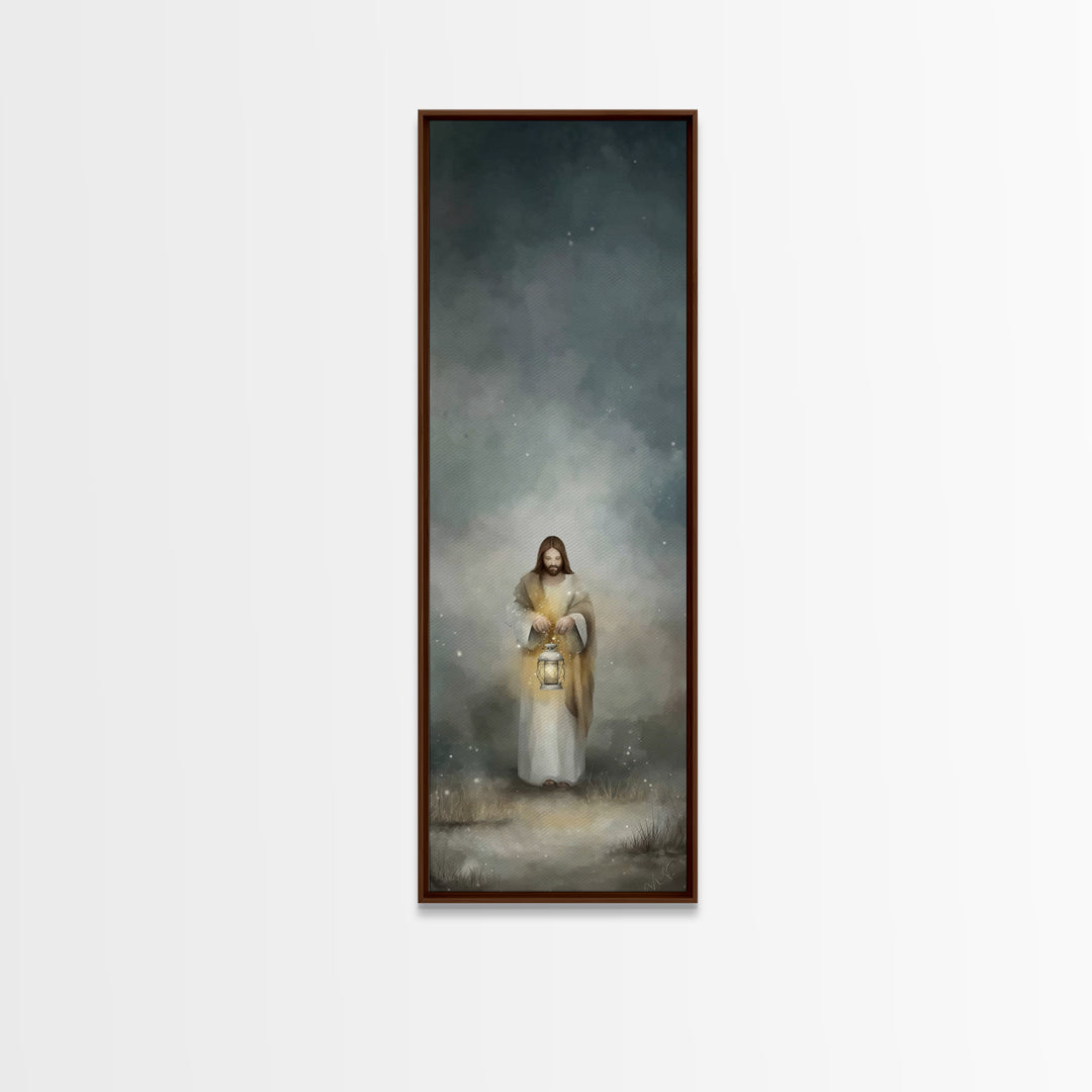 Lantern Of Mercy – Framed Canvas Print – Jesus Painting – Christian Art – Christian Wall Art – Skinny Art – Christian Art Canvas – Tall Nar