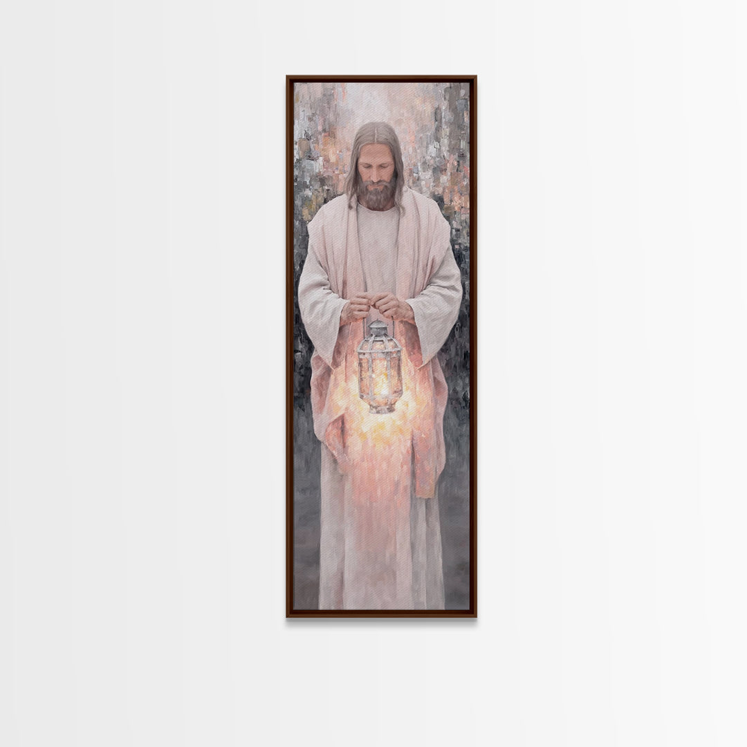 Radiant Night Watch – Framed Canvas Print – Christian Art Canvas – Skinny Art – Jesus Painting – Christian Wall Art – Narrow Art – Minimali