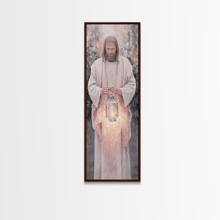 Radiant Night Watch – Framed Canvas Print – Christian Art Canvas – Skinny Art – Jesus Painting – Christian Wall Art – Narrow Art – Minimali