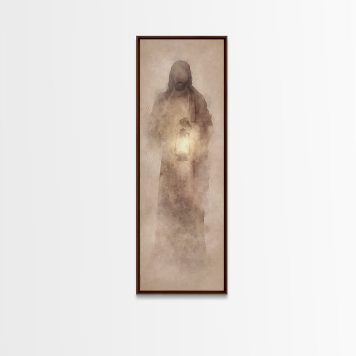 Soft Dawn Presence – Framed Canvas Print – Skinny Art – Christian Art Canvas – Christian Wall Art – Jesus Painting – Narrow Art – Modern Ch