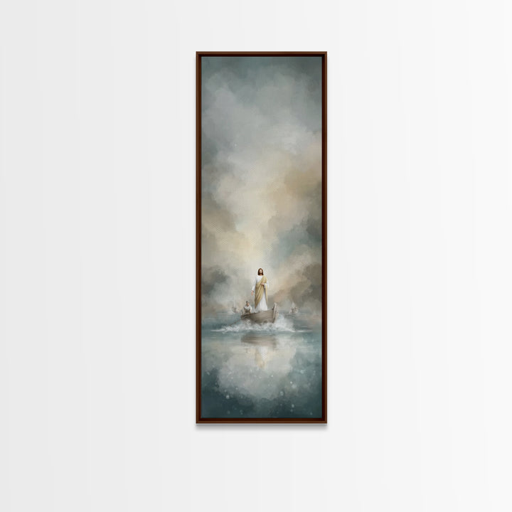 Shoreline Grace Rising, Framed Canvas Print, Tall Narrow Wall Art, Christian Wall Art, Jesus Painting, Christian Art Print, Christmas Art