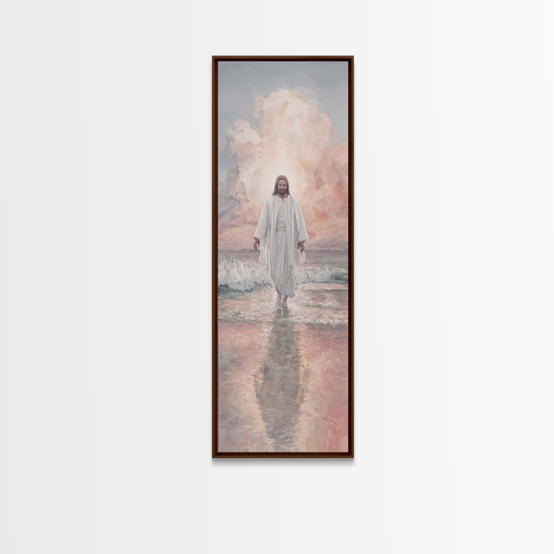 Morning Haven Stillness, Framed Canvas Print, Narrow Art, Christian Art Canvas, Jesus Painting, Christian Wall Art, Christian Christmas Art