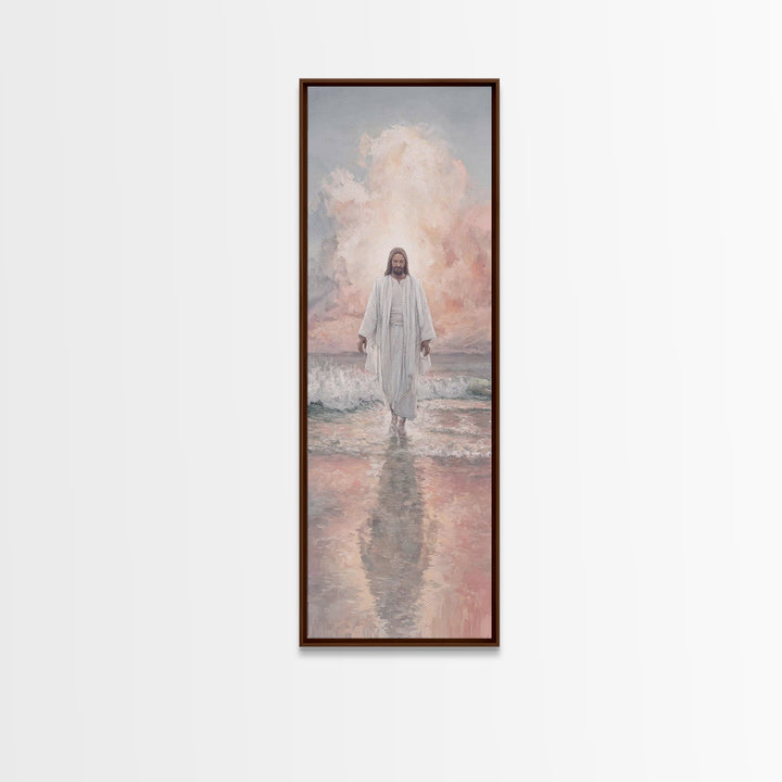 Morning Haven Stillness, Framed Canvas Print, Narrow Art, Christian Art Canvas, Jesus Painting, Christian Wall Art, Christian Christmas Art