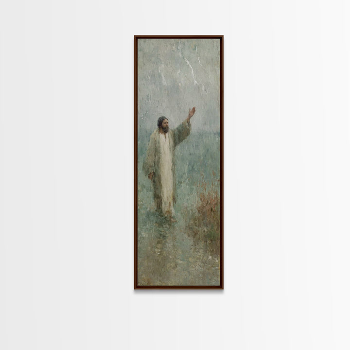 Eternal Shelter, Framed Canvas Print, Tall Narrow Wall Art, Christian Art, Jesus Painting, Christian Canvas, Christmas Art
