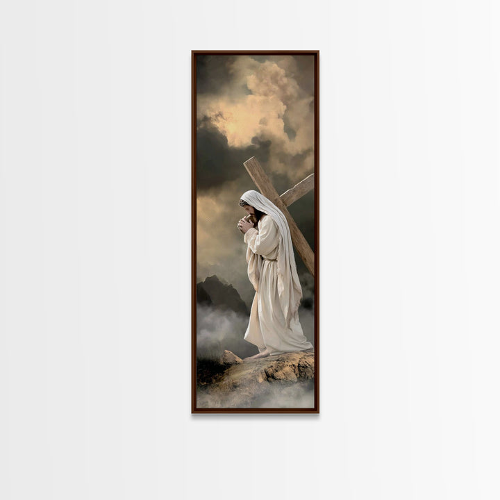 Burden Of Mercy, Framed Canvas Print, Christian Art Canvas, Jesus Painting, Tall Narrow Wall Art, Christian Wall Art, Christian Decoration