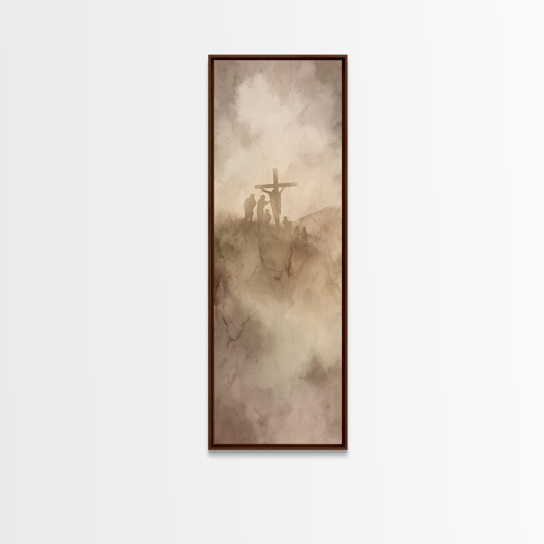 Hilltop Redemption – Framed Canvas Print – Christian Art – Jesus Painting Canvas – Tall Skinny Art Print – Christian Wall Art – Christmas A