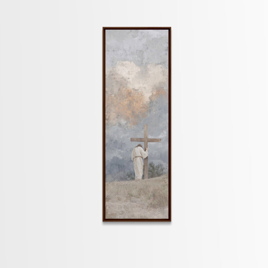 Calvary Shadows, Framed Canvas Print, Christian Art Work, Jesus Wall Art, Narrow Art, Christian Christmas Art, Christian Decor For Home