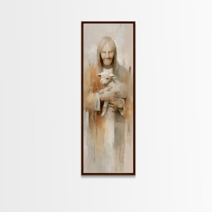 Shepherd’s Peace – Framed Canvas Print – Christian Art Canvas – Christian Wall Art – Jesus Painting – Narrow Art – Christmas Art Work