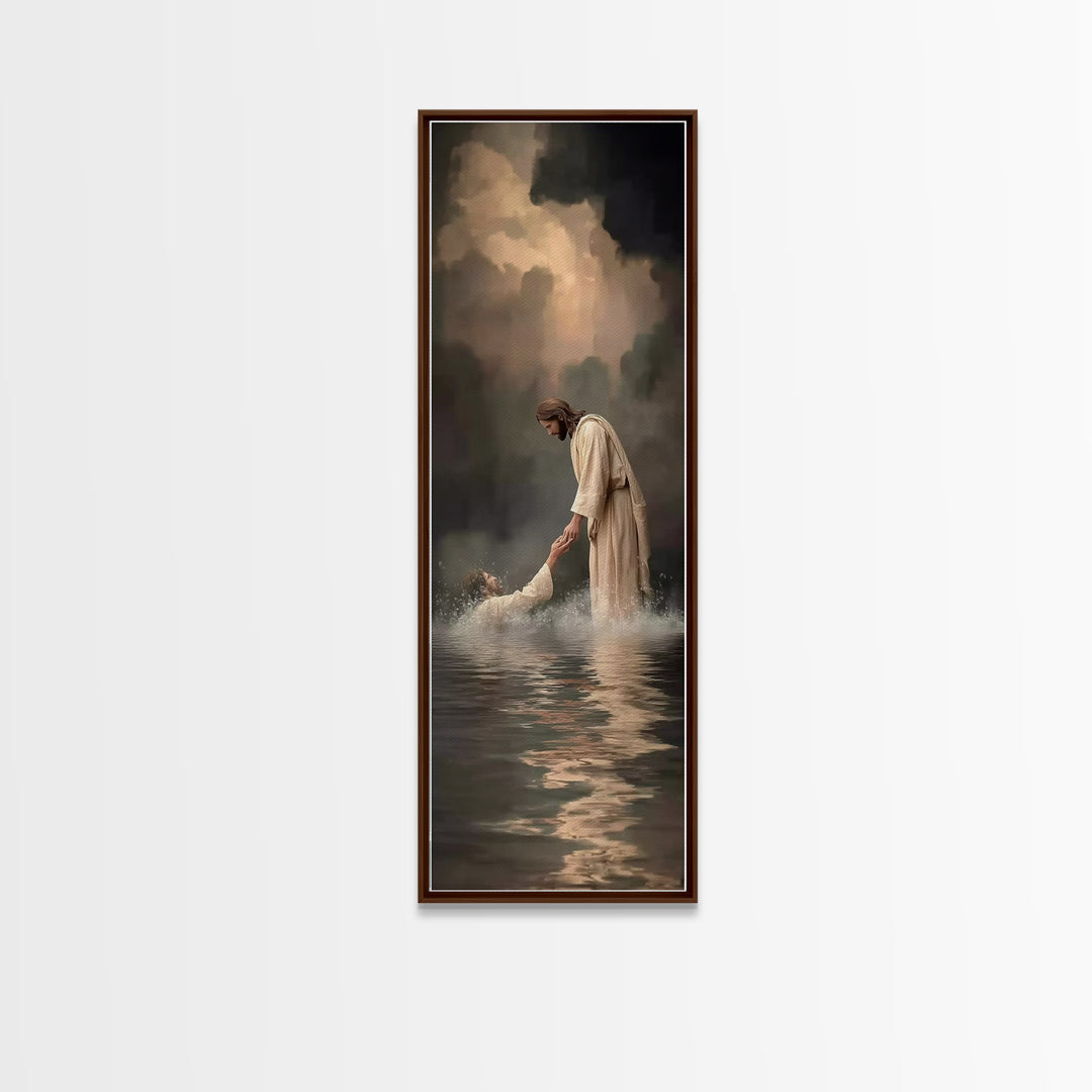 Healing Waters Peace – Framed Canvas Print – Jesus Painting – Christian Art Canvas – Narrow Art – Christian Wall Art