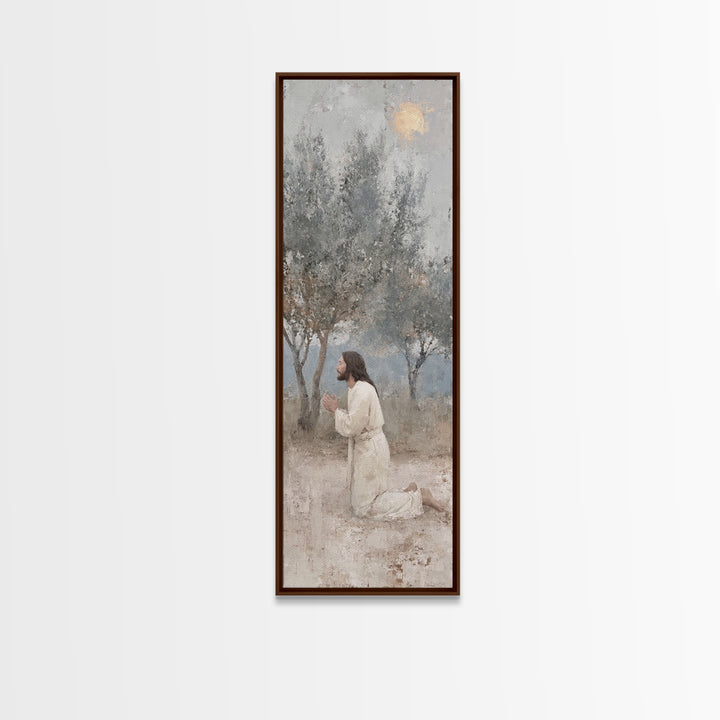 Quiet Olive Devotion – Framed Canvas Print – Christian Art Canvas – Christian Wall Art – Skinny Art – Jesus Painting