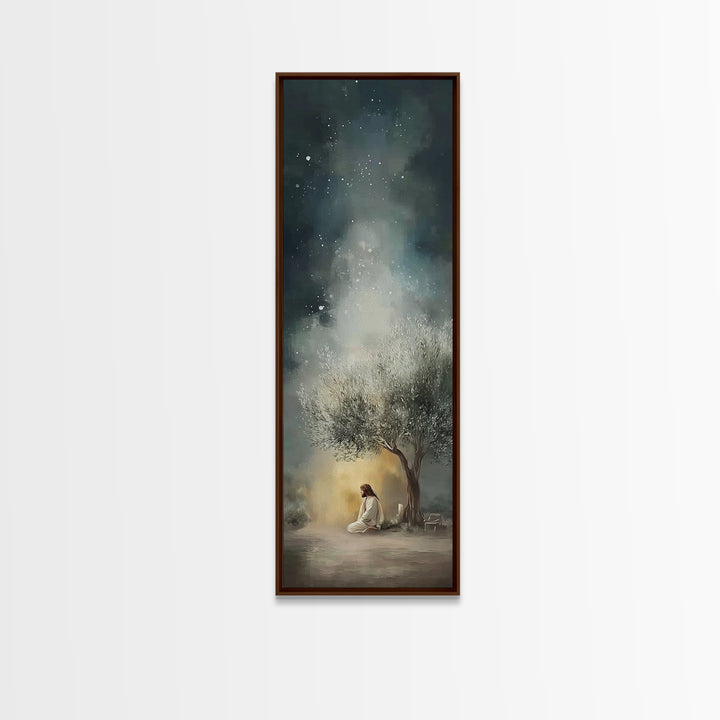 Night Of Stillness – Framed Canvas Print – Christian Art Print – Jesus Painting – Narrow Art – Modern Christian Art