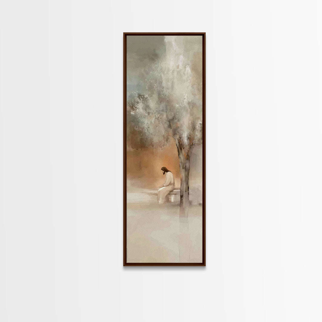 Solitude Of Grace – Framed Canvas Print – Christian Wall Art – Tall Skinny Art Print – Christian Art Canvas – Jesus Painting