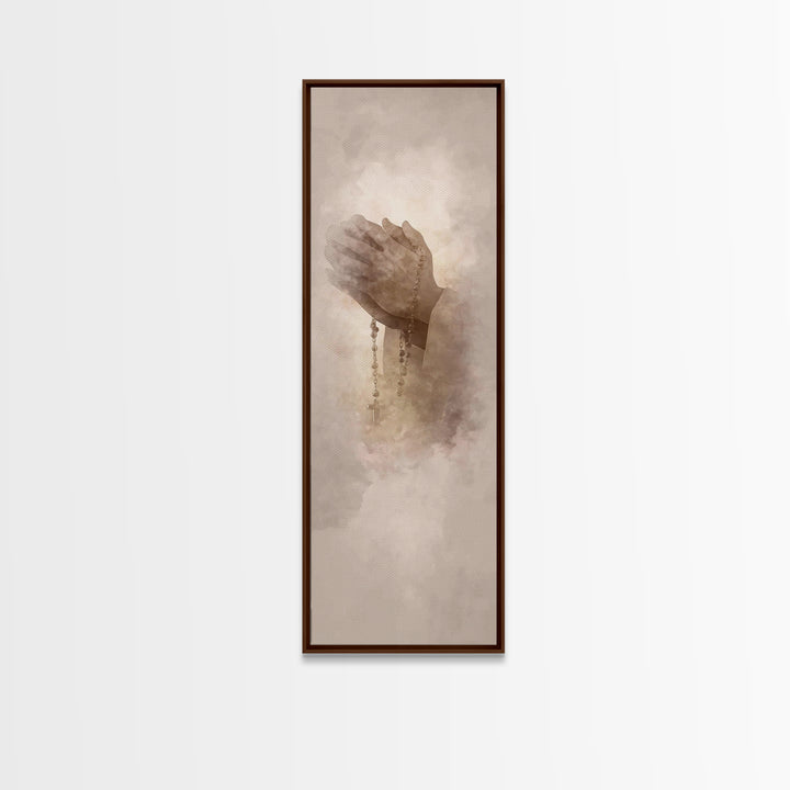 Hands In Prayer, Framed Canvas Print, Christian Art Canvas, Christian Wall Art, Christian Christmas Art, Jesus Painting, Skinny Art
