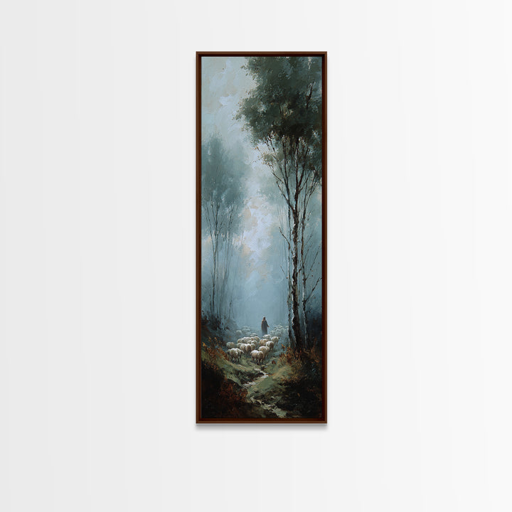Silent Flock Morning – Framed Canvas Print – Narrow Art – Christian Art Canvas – Jesus Painting – Christmas Wall Art