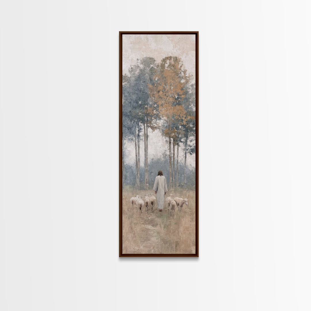 Pastoral Dawn Peace – Framed Canvas Print – Tall Narrow Wall Art – Christian Art – Jesus Painting – Christian Christmas Decor