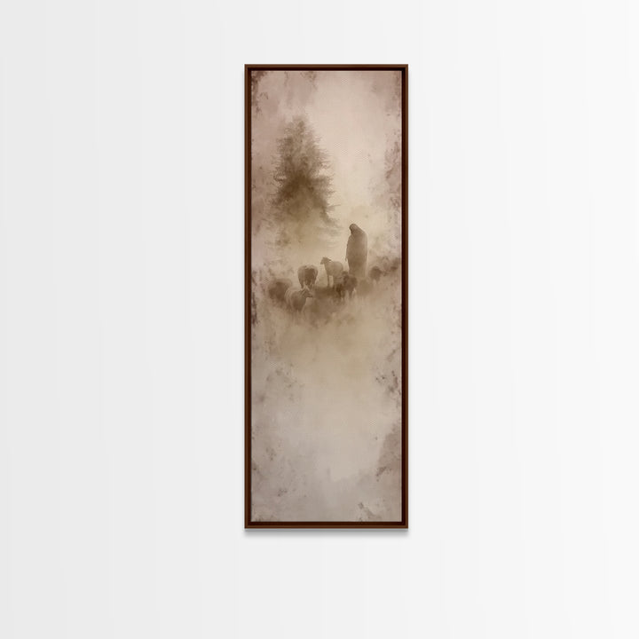 Meadow Shepherd Calm – Framed Canvas Print – Skinny Art – Christian Wall Art – Jesus Painting – Christmas Art Prints