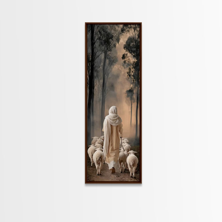 Shepherd In Stillness – Framed Canvas Print – Tall Skinny Art Print – Christian Art Canvas – Jesus Painting – Christian Wall Art