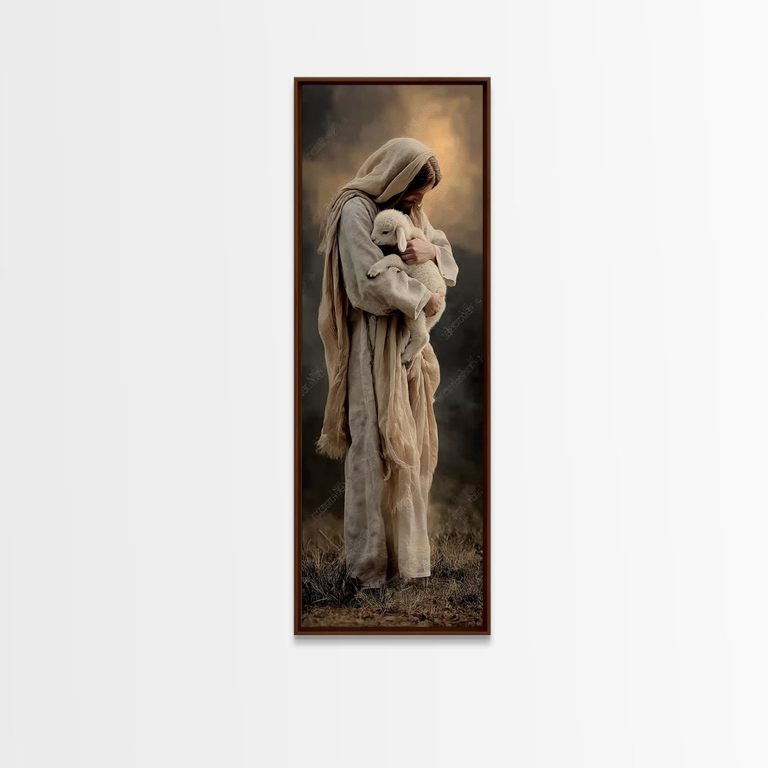 Tender Arms Of Grace – Framed Canvas Print – Christian Art Print – Jesus Painting – Narrow Art – Christian Wall Art – Christian Christmas