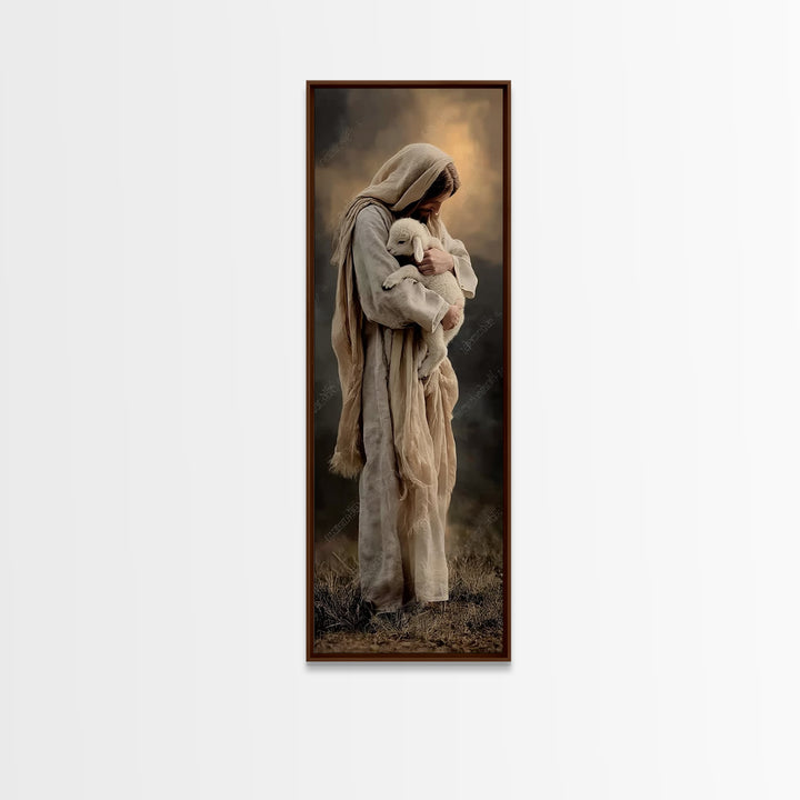 Tender Arms Of Grace – Framed Canvas Print – Christian Art Print – Jesus Painting – Narrow Art – Christian Wall Art – Christian Christmas