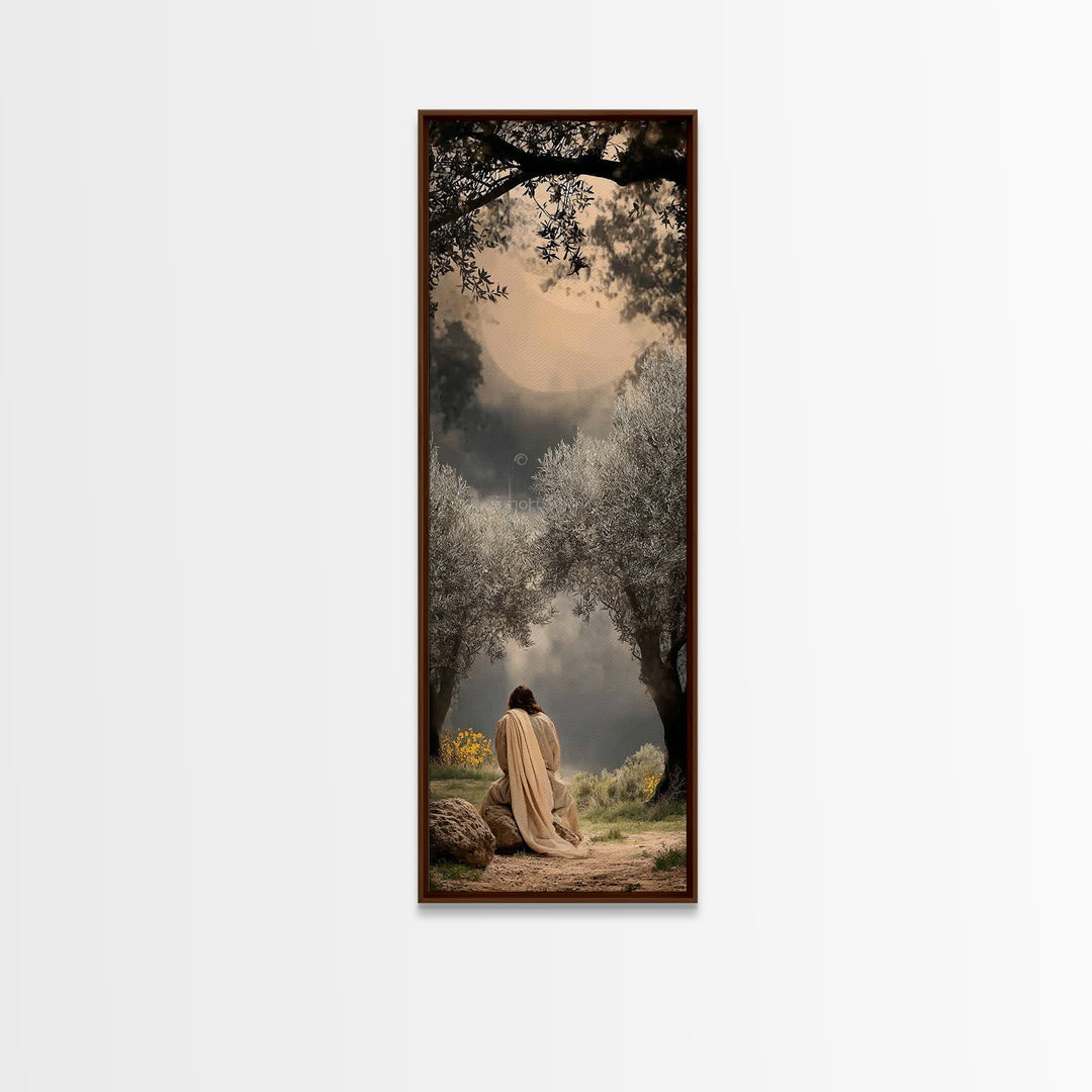 Sacred Pasture Glow – Framed Canvas Print – Christian Art – Jesus Painting – Skinny Art – Christian Wall Art – Christmas Art