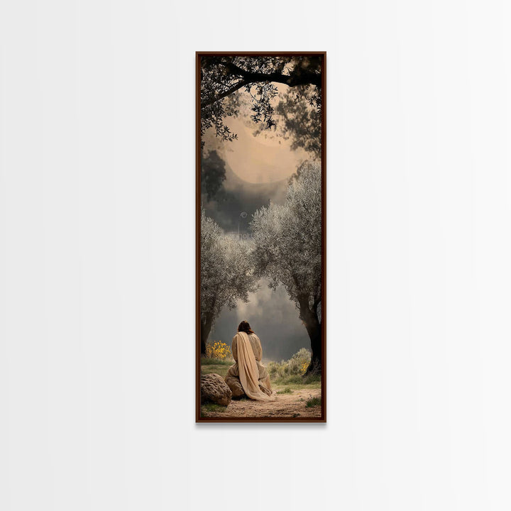 Sacred Pasture Glow – Framed Canvas Print – Christian Art – Jesus Painting – Skinny Art – Christian Wall Art – Christmas Art