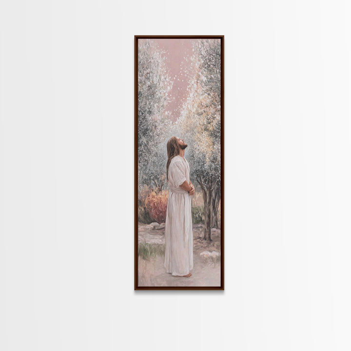 Grace In The Garden – Framed Canvas Print – Christian Art Canvas – Christian Wall Art – Tall Skinny Art Print – Jesus Painting – Christian