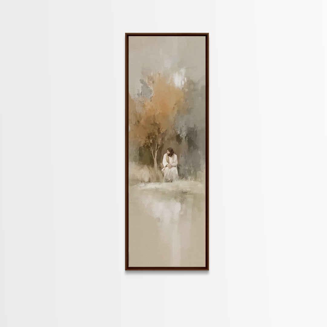 Quiet Divine Moment – Framed Canvas Print – Christian Wall Art – Christian Art – Narrow Art – Jesus Painting – Subtle Christian Art