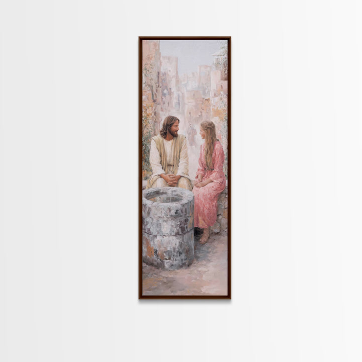 Timeless Well Gathering – Framed Canvas Print – Tall Narrow Wall Art – Jesus Painting – Christian Art Canvas – Christian Wall Art – Christi