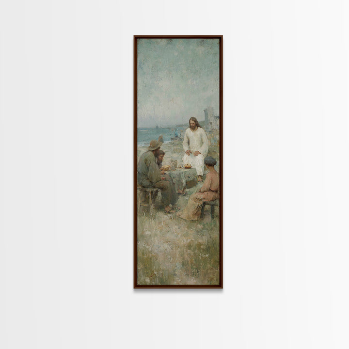 Shoreline Bread Blessing – Framed Canvas Print – Skinny Art – Christian Wall Art – Christian Art Canvas – Jesus Painting – Christmas Art –