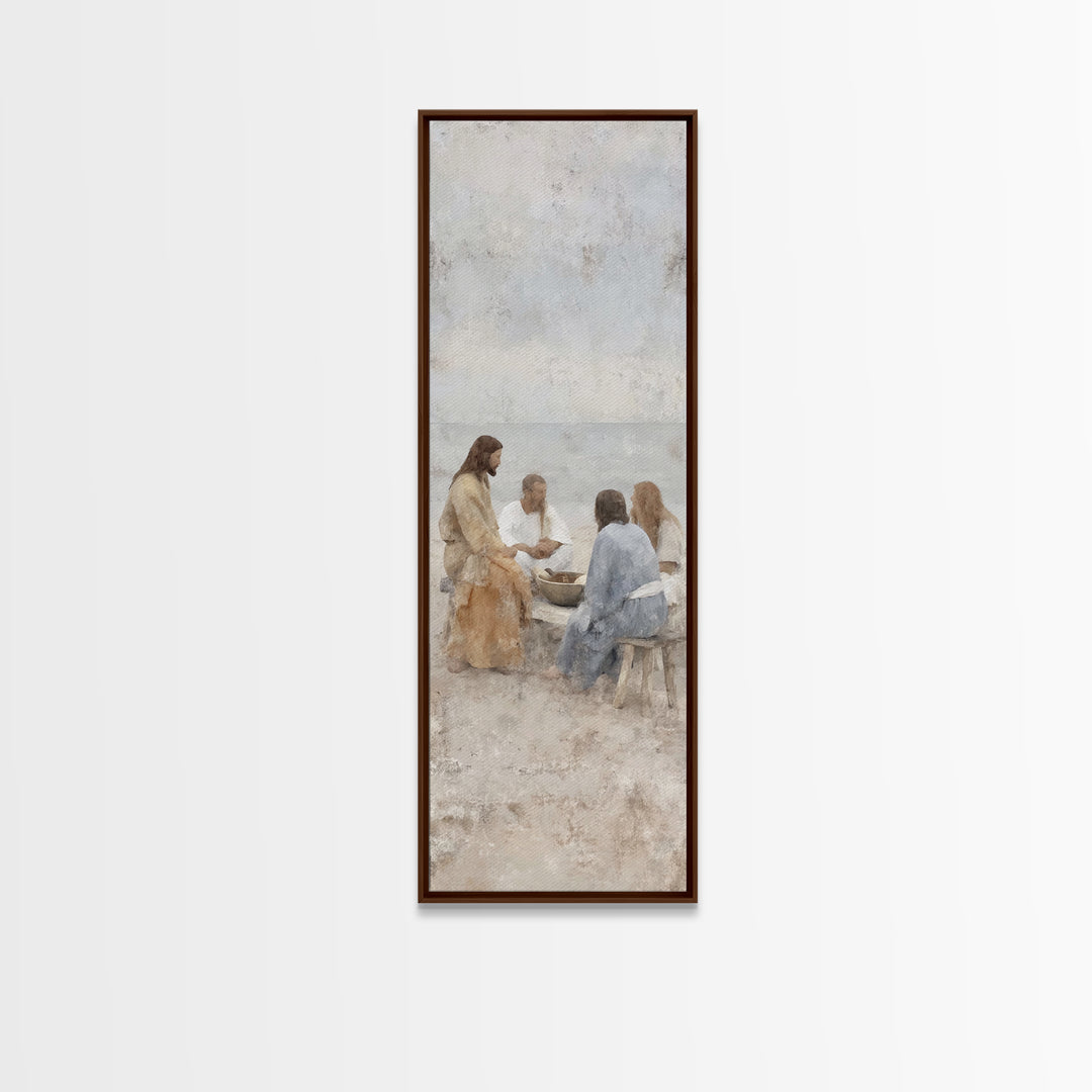 Quiet Beach Gathering – Framed Canvas Print – Tall Narrow Wall Art – Christian Wall Art – Christian Art Canvas – Jesus Painting – Christian