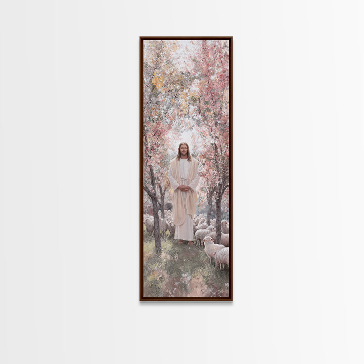 Garden Shepherd Light – Framed Canvas Print – Skinny Art – Christian Art Canvas – Christian Wall Art – Jesus Painting – Christian Decor – C