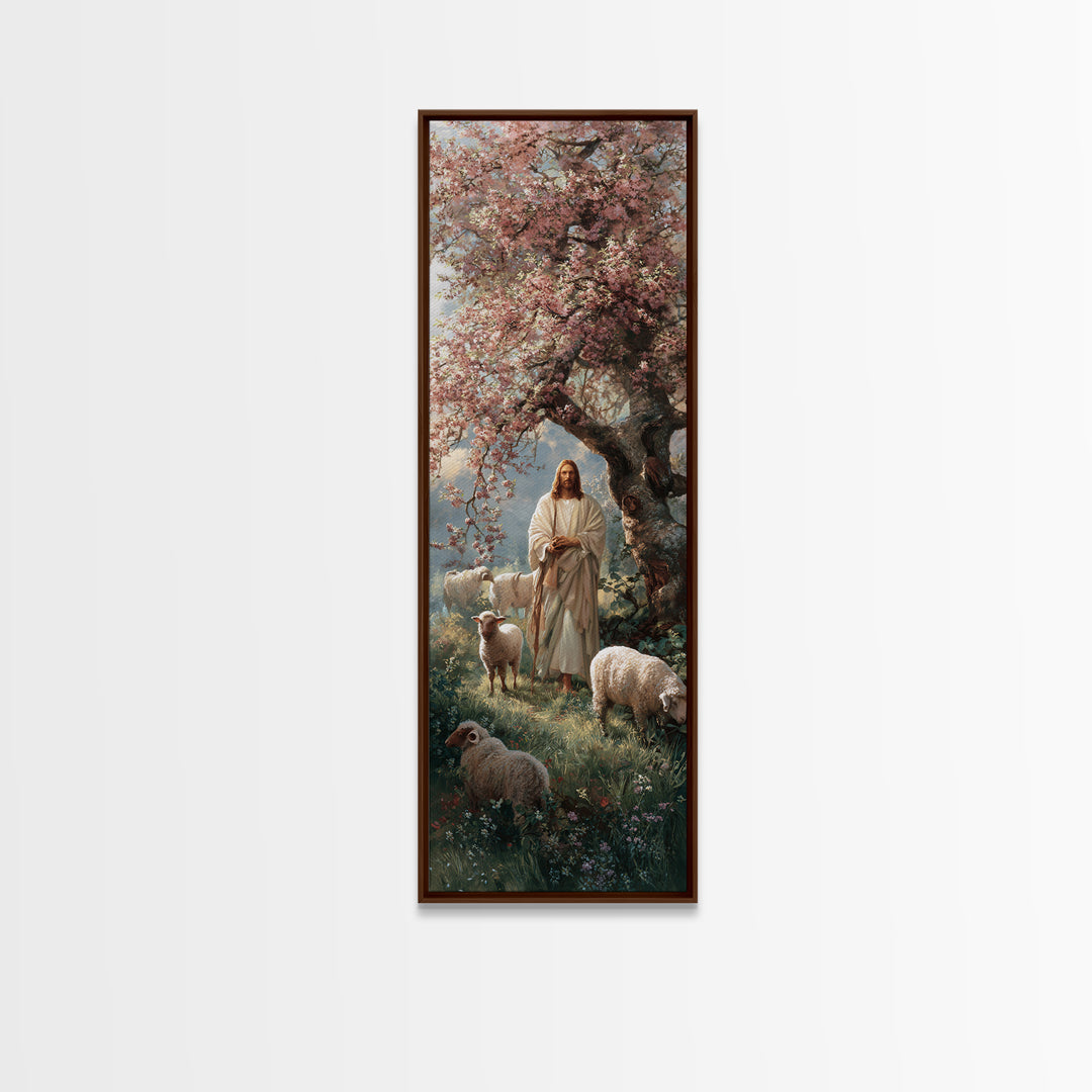 Blossom Shepherd Path – Framed Canvas Print – Narrow Art – Christian Art Canvas – Jesus Painting – Christian Wall Art – Christian Christmas