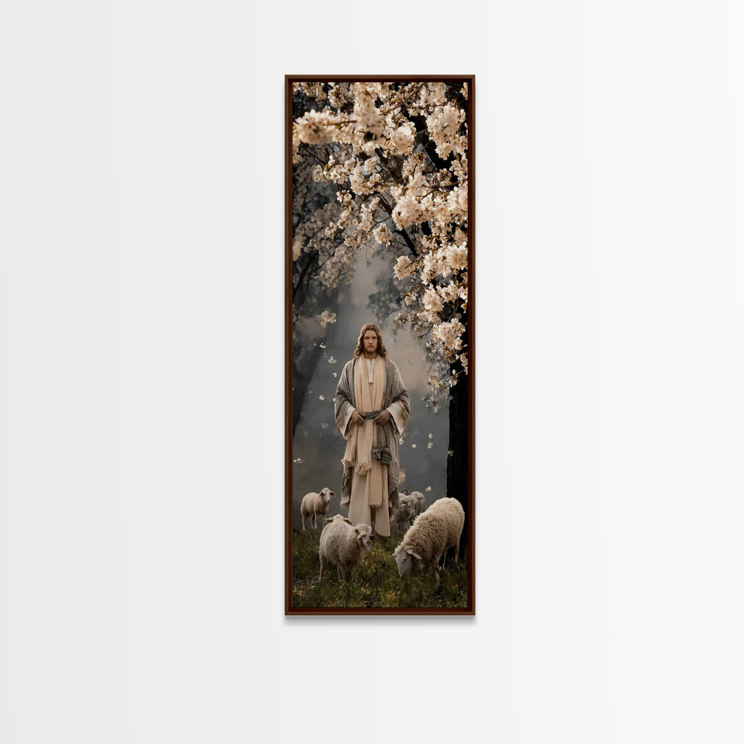 Blossoms Of Grace – Framed Canvas Print – Tall Narrow Wall Art – Christian Wall Art – Jesus Painting – Christian Art Canvas – Christmas Art