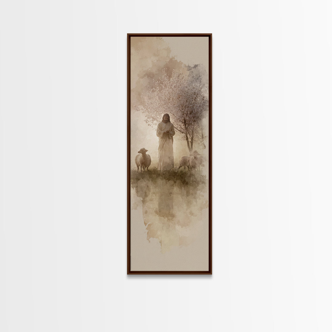 Pastoral Glory | Framed Canvas Print | Tall Skinny Art Print | Jesus Painting | Christian Art Canvas | Christian Wall Art | Christmas Art