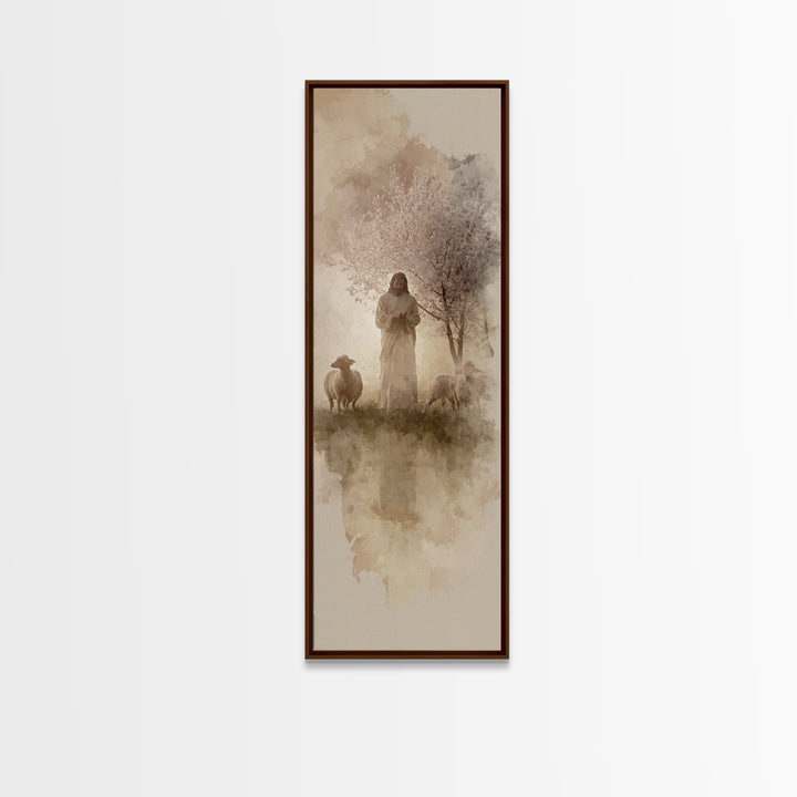 Pastoral Glory | Framed Canvas Print | Tall Skinny Art Print | Jesus Painting | Christian Art Canvas | Christian Wall Art | Christmas Art