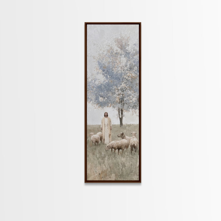 Shepherd’s Stillness, Framed Canvas Print, Skinny Art, Christian Art Canvas, Jesus Painting, Christian Wall Art, Christian Christmas Art