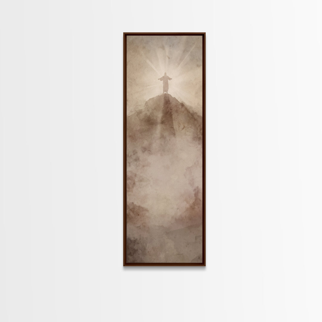 Hilltop Radiance | Framed Canvas Print | Tall Narrow Wall Art | Jesus Painting | Christian Wall Art | Christian Art Canvas | Christmas Art