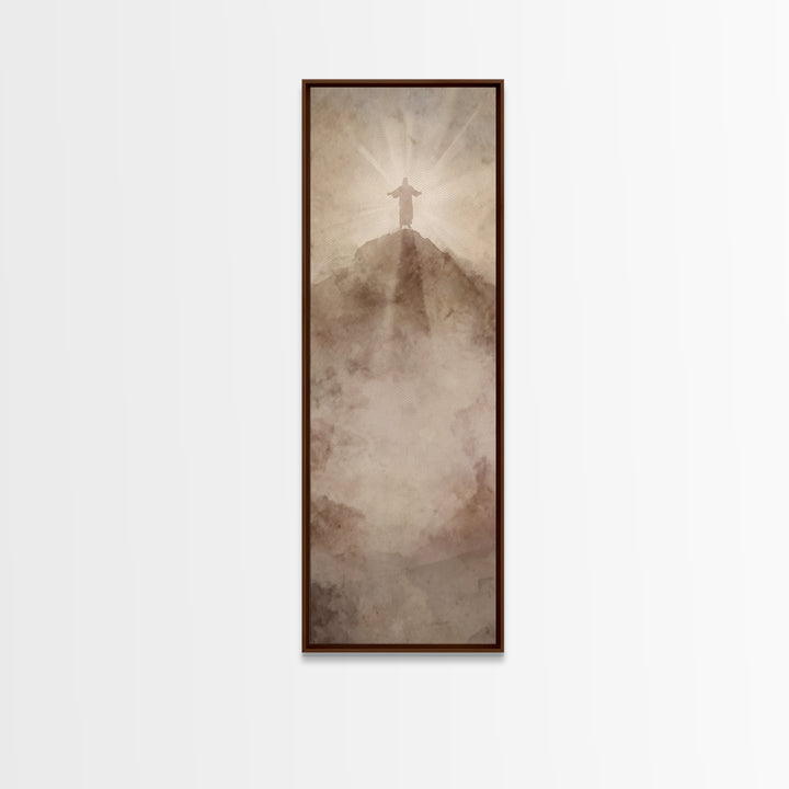 Hilltop Radiance | Framed Canvas Print | Tall Narrow Wall Art | Jesus Painting | Christian Wall Art | Christian Art Canvas | Christmas Art