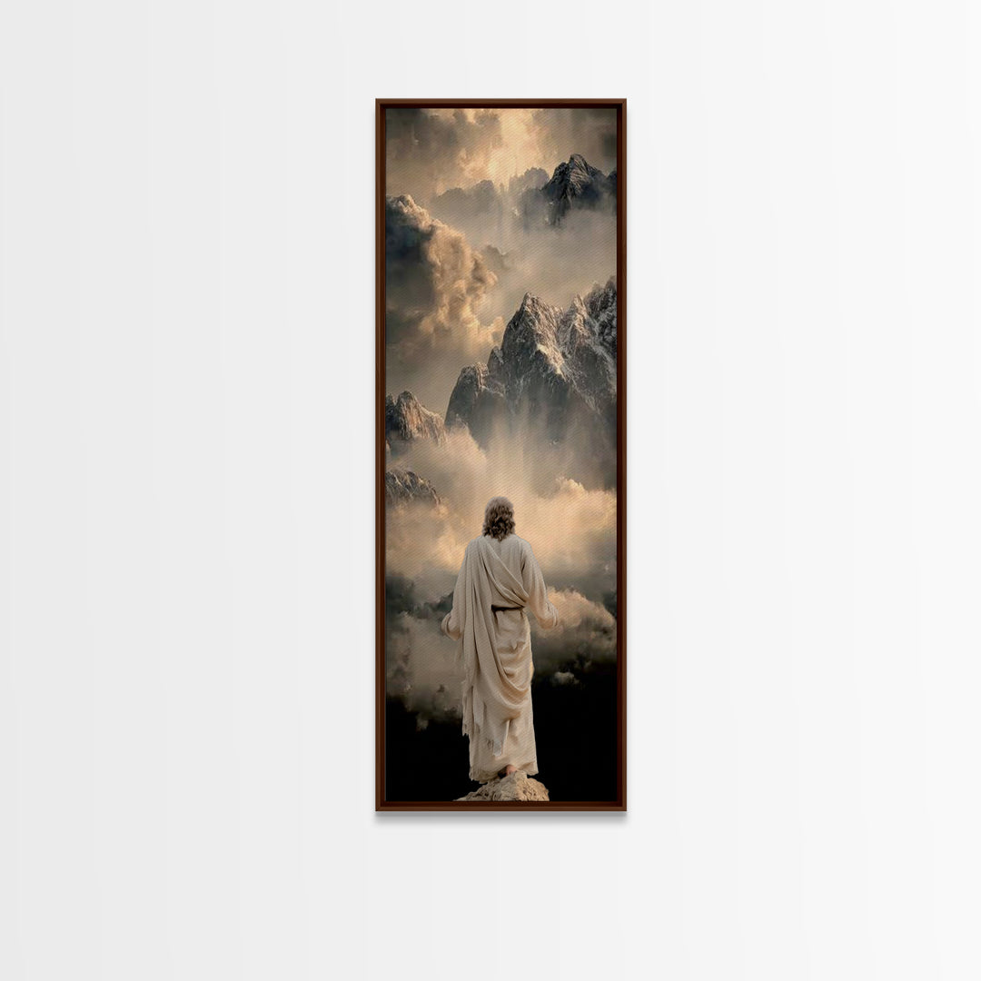 Sacred Summit Calm, Framed Canvas Print, Tall Skinny Art Print, Christian Wall Art, Christian Art Canvas, Jesus Painting, Christmas Art