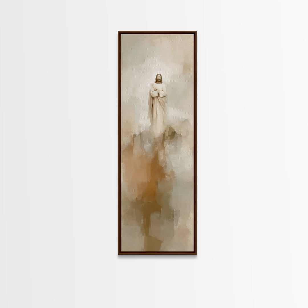 Eternal Mountain Light, Framed Canvas Print, Tall Narrow Wall Art, Jesus Painting, Christian Art Canvas, Christian Wall Art, Christmas Art