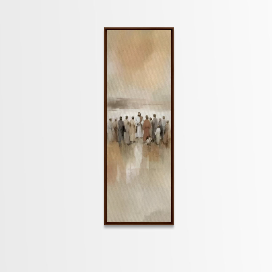 Sacred Gathering | Framed Canvas Print | Tall Narrow Wall Art | Christian Art Canvas | Christmas Art | Christian Painting | Jesus Painting