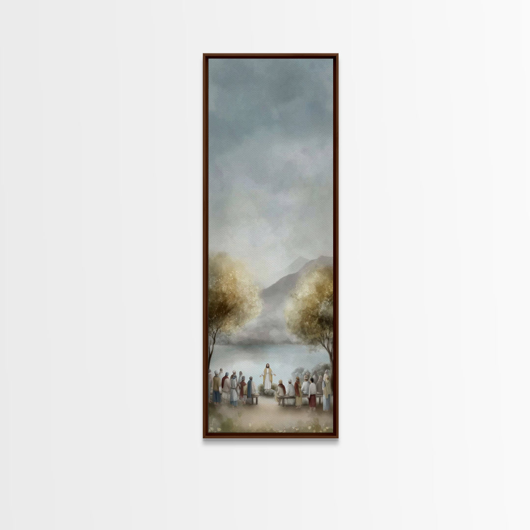 Peaceful Gathering Grace – Framed Canvas Print – Jesus Painting – Christian Art – Christian Christmas Art – Skinny Art – Christian Art Canv
