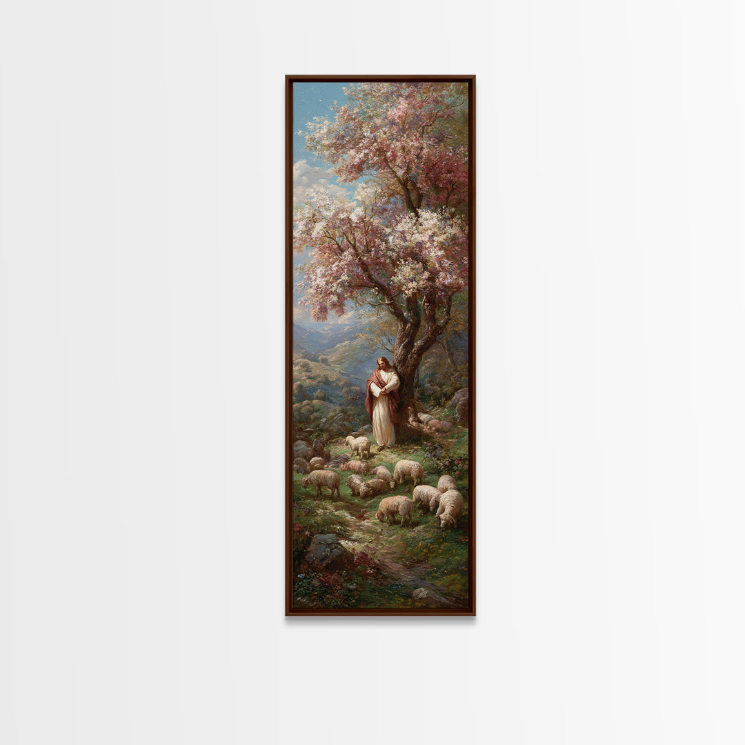Blossoms Of The Shepherd – Framed Canvas Print – Jesus Painting – Christian Art Canvas – Christian Wall Art – Tall Narrow Wall Art – Christ