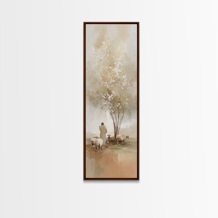 Quiet Pasture Blessing – Framed Canvas Print – Christian Art – Jesus Painting – Christian Wall Art – Narrow Art – Christian Christmas Art