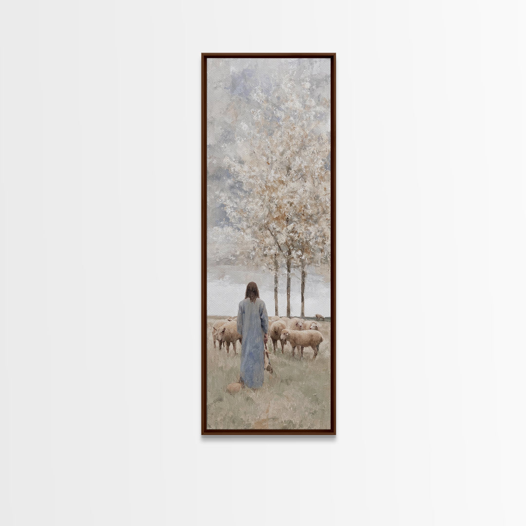 Quiet Shepherd Path - Framed Canvas Print - Christian Art Canvas - Jesus Painting - Tall Skinny Art Print - Christian Wall Art