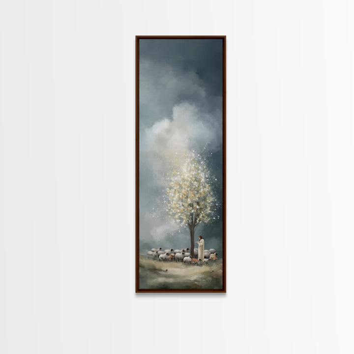 Golden Pasture Peace - Framed Canvas Print - Christian Wall Art - Jesus Painting - Narrow Art - Christian Art Canvas