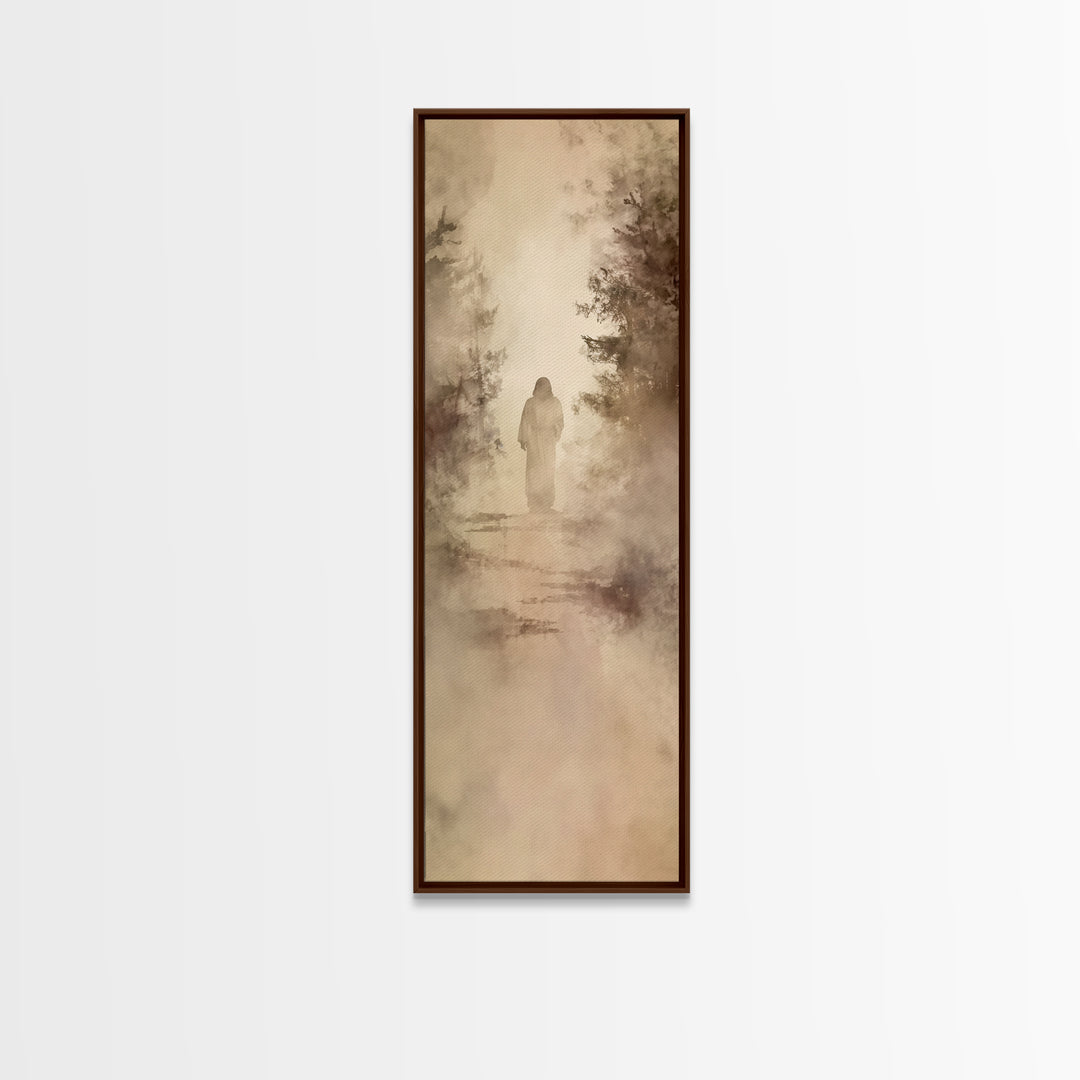 Misty Woodland Hope - Framed Canvas Print - Christian Wall Art - Jesus Painting - Narrow Art - Christian Art Canvas
