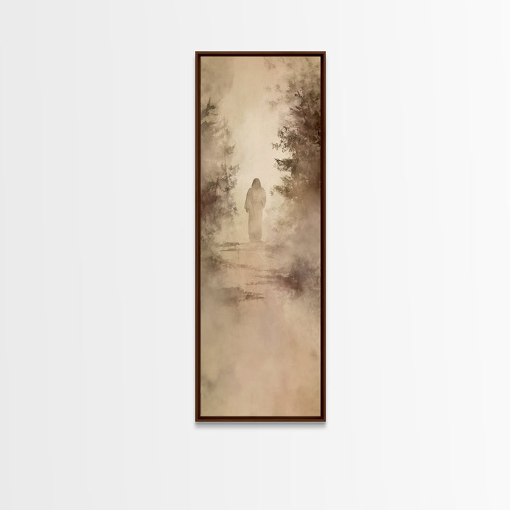 Misty Woodland Hope - Framed Canvas Print - Christian Wall Art - Jesus Painting - Narrow Art - Christian Art Canvas